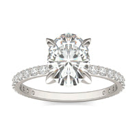 2.52 CTW DEW Oval Forever One Moissanite Classic Solitaire with Side Accents Ring 14K White Gold