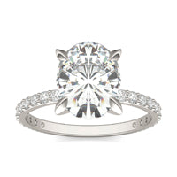 3.42 CTW DEW Oval Forever One Moissanite Classic Solitaire with Side Accents Ring 14K White Gold