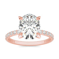 3.42 CTW DEW Oval Forever One Moissanite Classic Solitaire with Side Accents Ring 14K Rose Gold