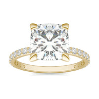 3 2/5 CTW Cushion Caydia Lab Grown Diamond Classic Solitaire with Side Accents Ring 14K Yellow Gold