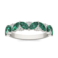 1/5 CTW Round Caydia Lab Grown Diamond Alternating Classic Ring 14K White Gold featuring Created Emerald