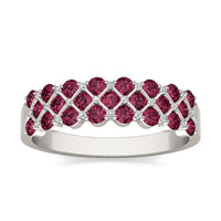 1/15 CTW Round Caydia Lab Grown Diamond Three Row Anniversary Ring 14K White Gold featuring Created Ruby