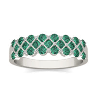 1/15 CTW Round Caydia Lab Grown Diamond Three Row Anniversary Ring 14K White Gold featuring Created Emerald