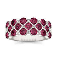 1/6 CTW Round Caydia Lab Grown Diamond Three Row Anniversary Ring 14K White Gold featuring Created Ruby
