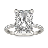 4.32 CTW DEW Radiant Forever One Moissanite Classic Solitaire with Side Accents Ring 14K White Gold
