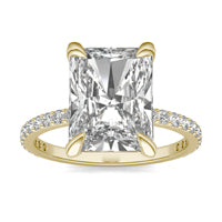 4.32 CTW DEW Radiant Forever One Moissanite Classic Solitaire with Side Accents Ring 14K Yellow Gold