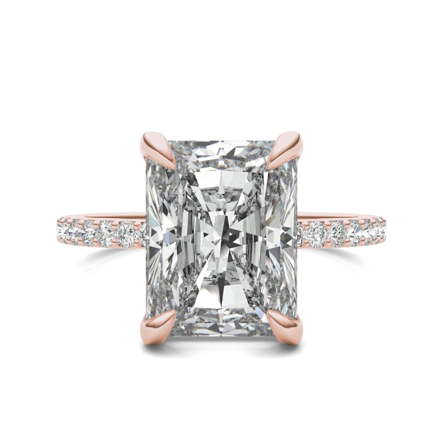 4 2/5 CTW Radiant Caydia Lab Grown Diamond Classic Solitaire with Side Accents Ring 14K Rose Gold
