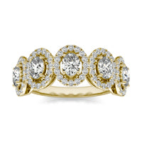 1 1/2 CTW Oval Caydia Lab Grown Diamond Couture Five Stone Halo Ring 14K Yellow Gold