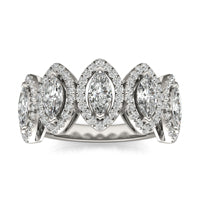1 1/2 CTW Marquise Caydia Lab Grown Diamond Couture Five Stone Halo Ring 14K White Gold