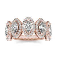 1 1/2 CTW Marquise Caydia Lab Grown Diamond Couture Five Stone Halo Ring 14K Rose Gold