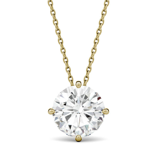 1.00 CTW DEW Round Forever One Moissanite Solitaire Pendant in 14K Yellow Gold, 18-20in Chain