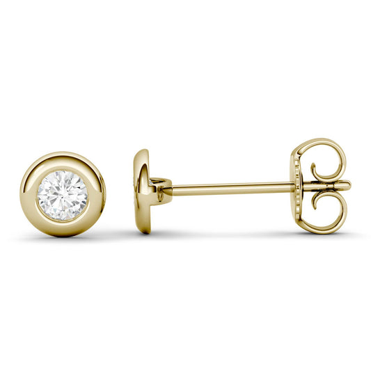 0.20 CTW DEW Round Forever One Moissanite Bezel Stud Earrings in 14K Yellow Gold