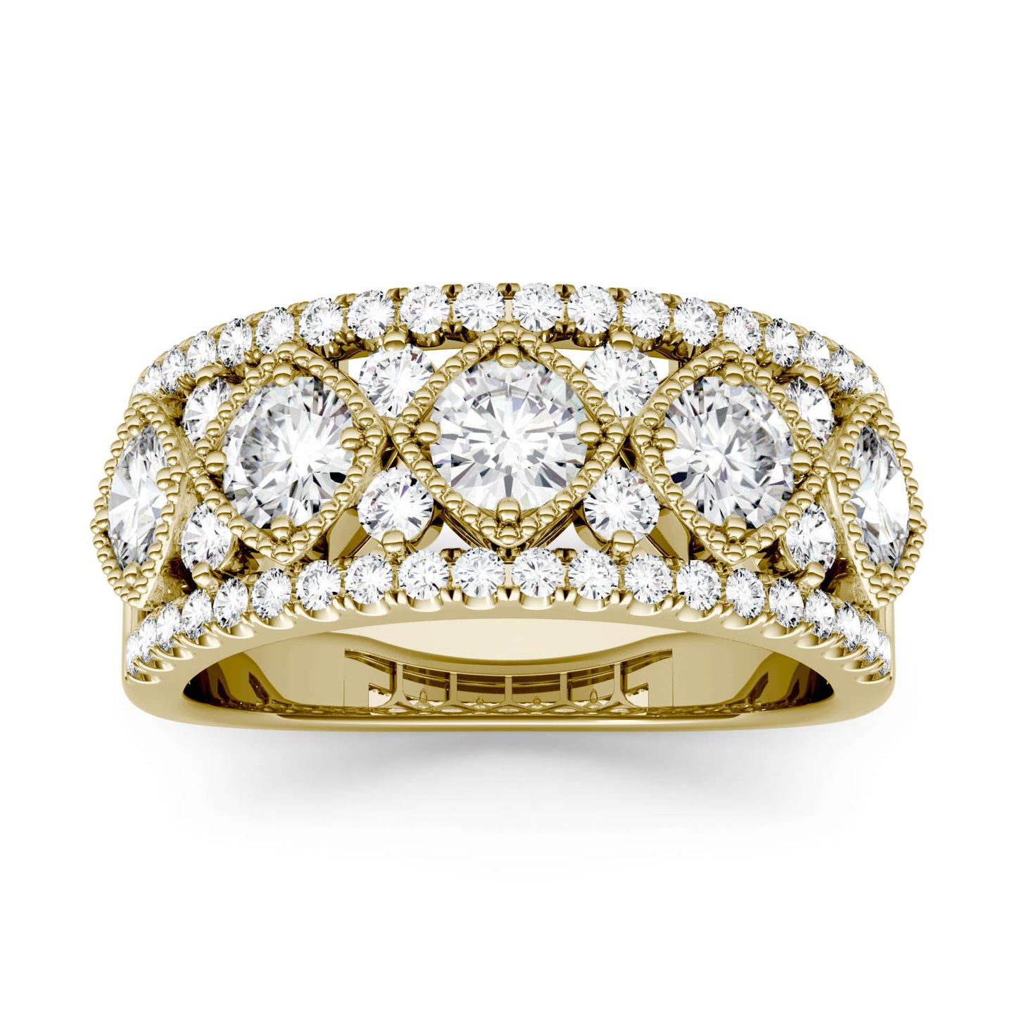 **Special Order - Forever One 1.79CTW Round Moissanite Shared Prong Filigree Band in 14K Yellow gold, Ring Size 5.5