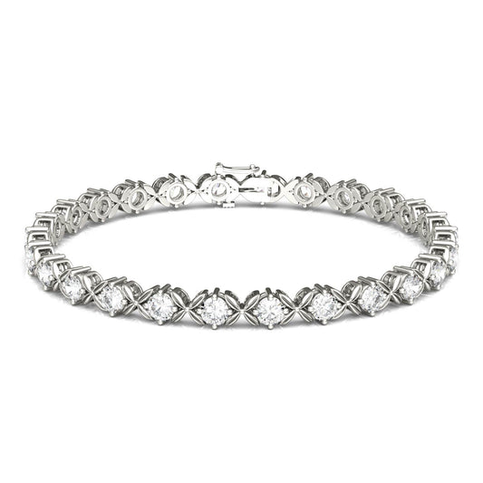 14K White Gold Floral Line Bracelet 8 Inch