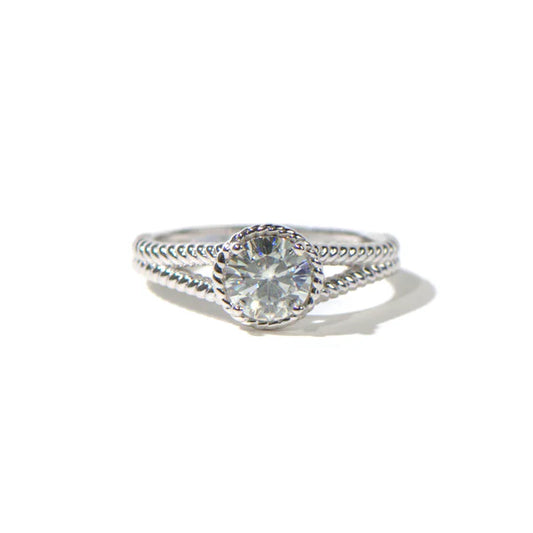 1.00 CTW DEW Round Moissanite Split-Shank Engagement Ring in Sterling Silver, Ring Size 7.0