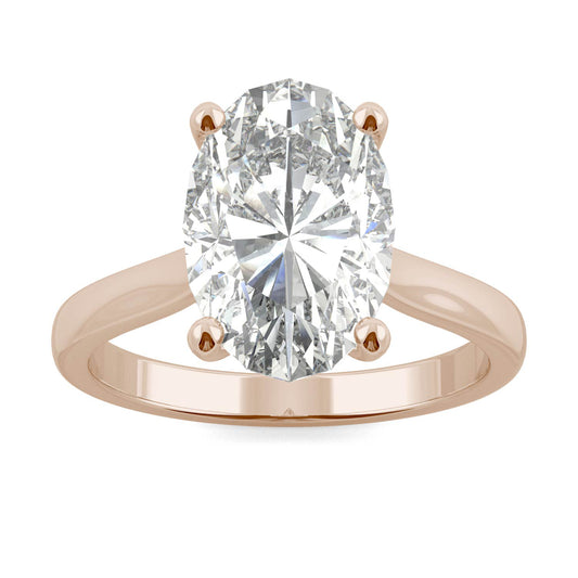 4.39 CTW DEW Elongated Oval Forever One Moissanite Solitaire Engagement Ring in 14K Rose Gold