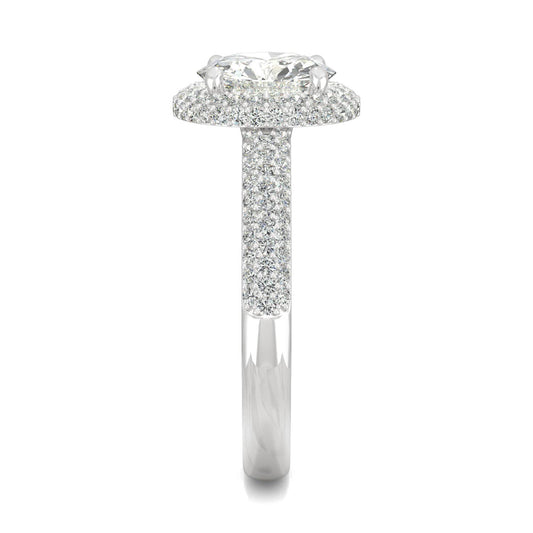 1.88 CTW DEW Round Moissanite Micro Pave Halo Engagement Ring 14K White Gold