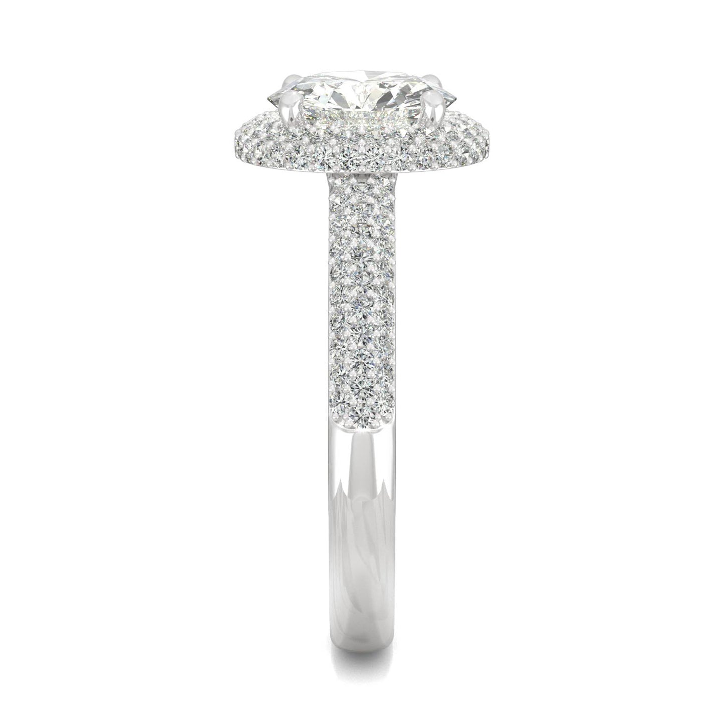 1.88 CTW DEW Round Moissanite Micro Pave Halo Engagement Ring 14K White Gold