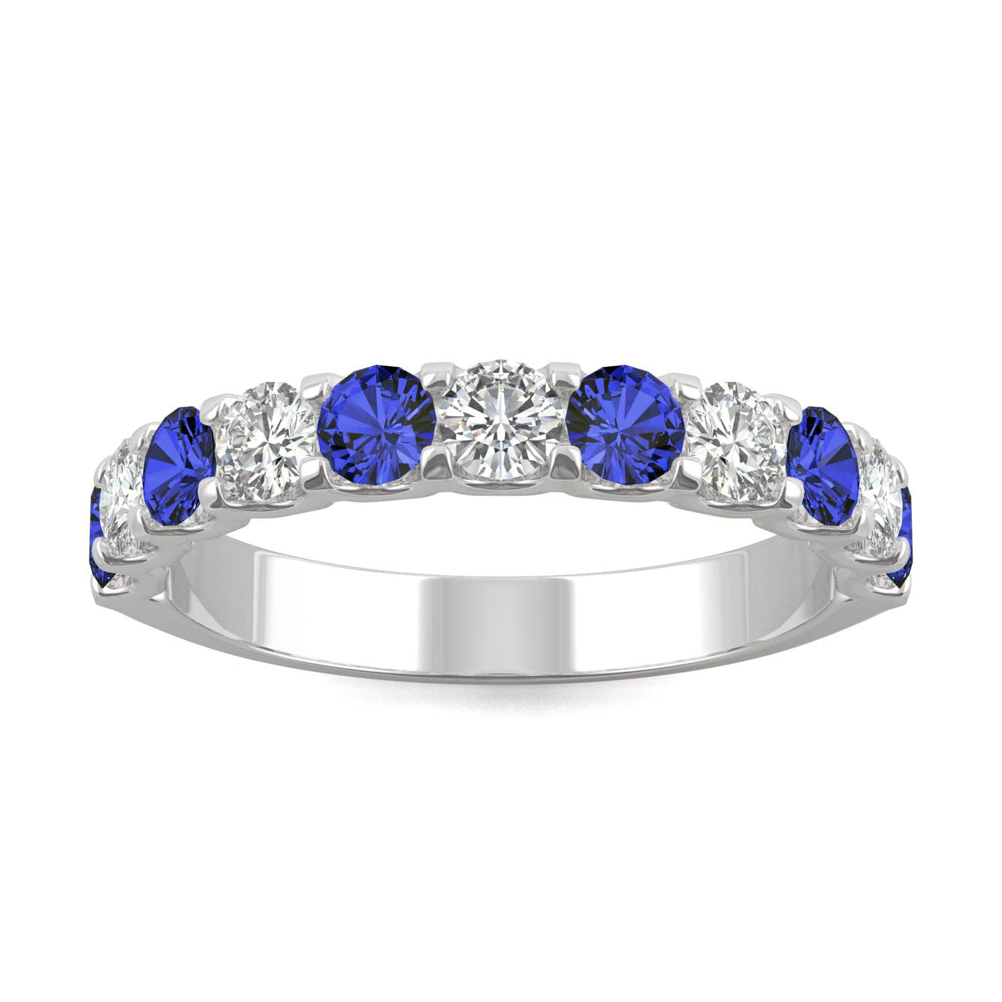 1.58 CTW DEW Round Moissanite and Created Sapphire Band in 14K White Gold, Ring Size 6.0