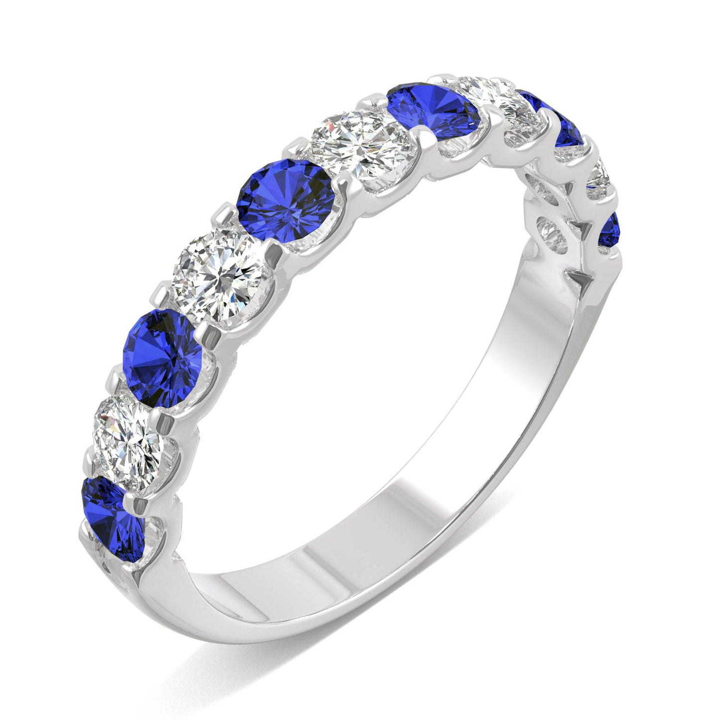 1.58 CTW DEW Round Moissanite and Created Sapphire Band in 14K White Gold, Ring Size 6.0