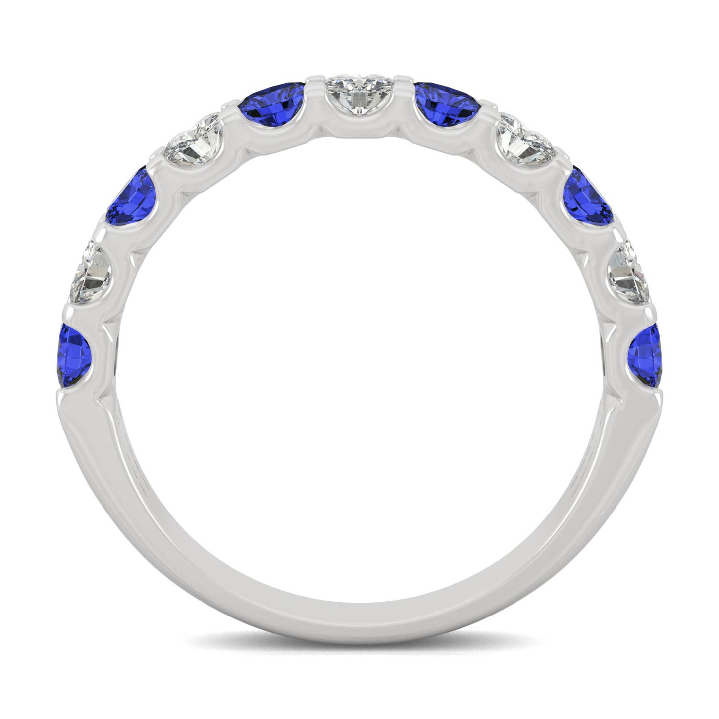 1.58 CTW DEW Round Moissanite and Created Sapphire Band in 14K White Gold, Ring Size 6.0