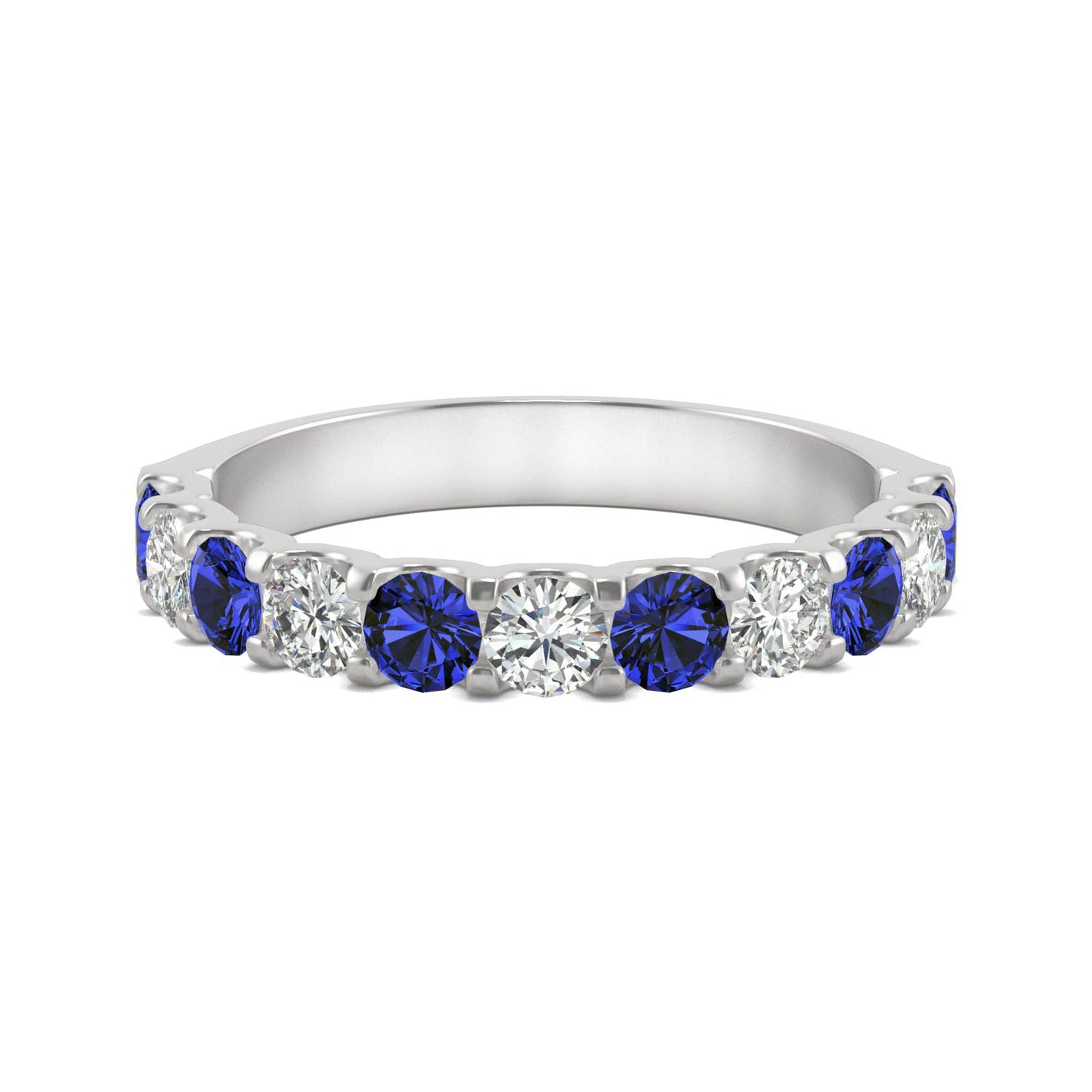 1.58 CTW DEW Round Moissanite and Created Sapphire Band in 14K White Gold, Ring Size 6.0