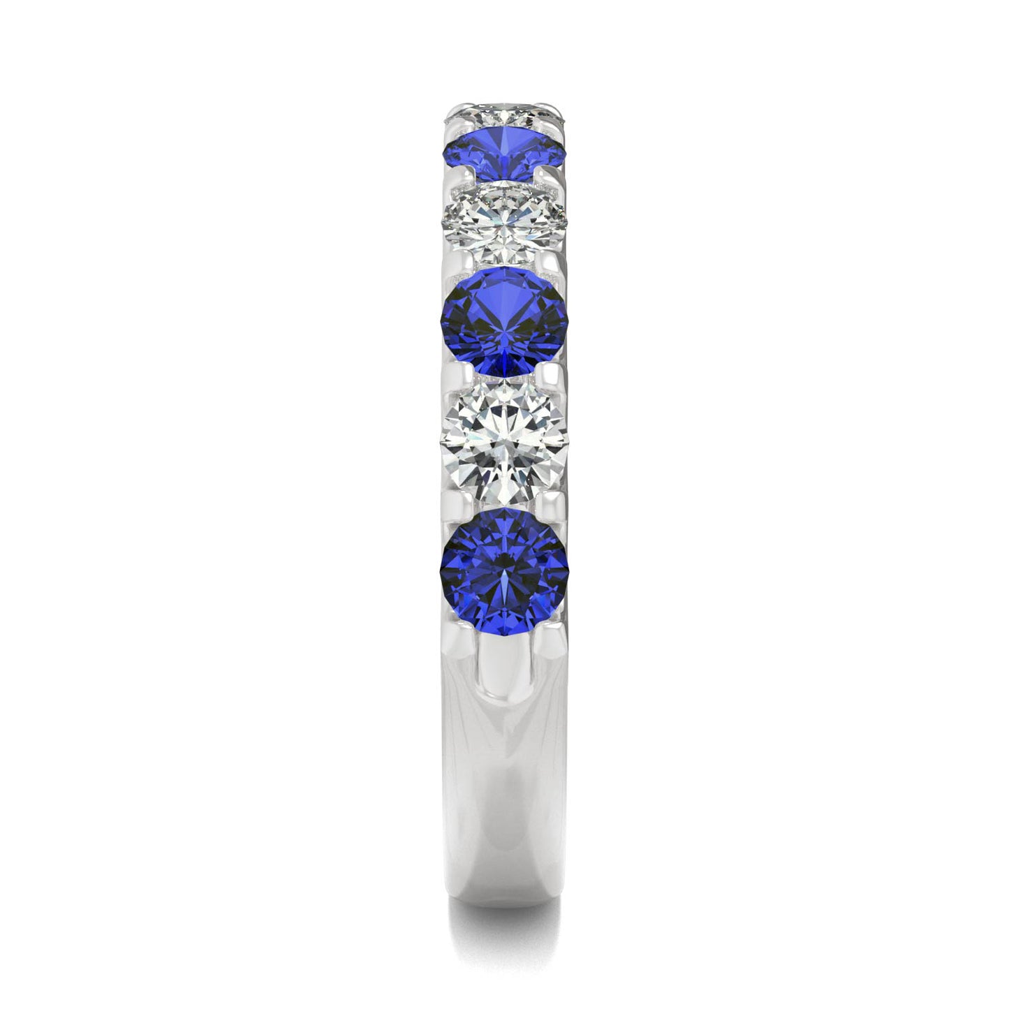 1.58 CTW DEW Round Moissanite and Created Sapphire Band in 14K White Gold, Ring Size 6.0