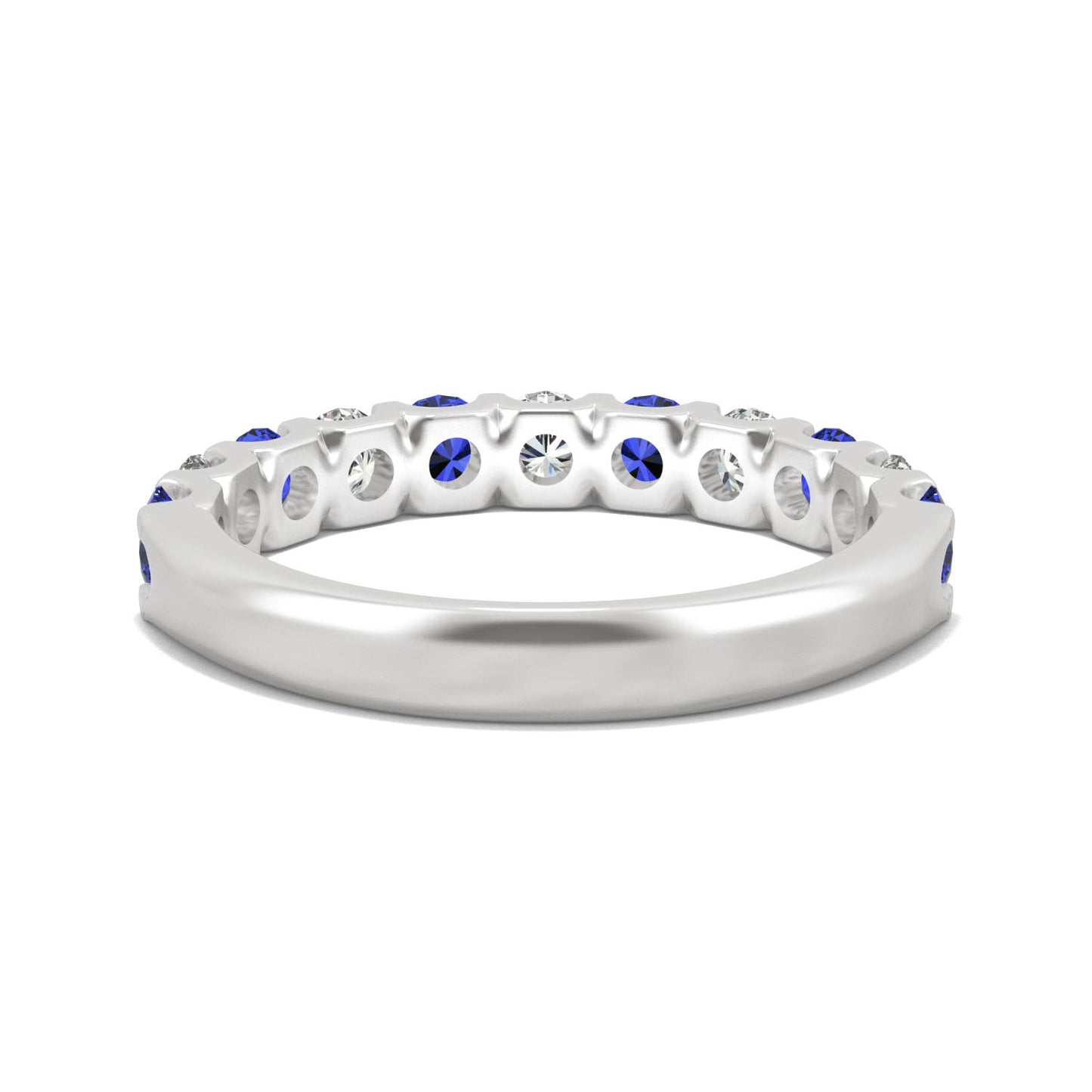 1.58 CTW DEW Round Moissanite and Created Sapphire Band in 14K White Gold, Ring Size 6.0