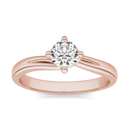 1/2 CTW Round Caydia Lab Grown Diamond Four Prong Twist Solitaire Engagement Ring 14K Rose Gold