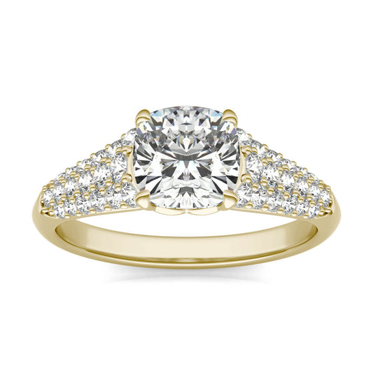 18K Yellow Gold 1.01CT LGD-E Round Brilliant Pave Ring Size 7.0