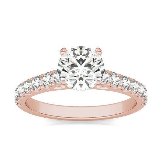 1 CTW Round Caydia Lab Grown Diamond Solitaire with Side Accents Engagement Ring 18K Rose Gold