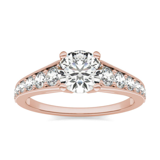 1/2 CTW Round Caydia Lab Grown Diamond Milgrain Solitaire with Side Accents Engagement Ring 14K Rose Gold, SIZE 6.0 Stone Color E