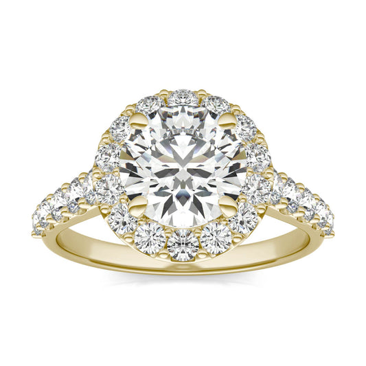 18K Yellow Gold 2.01CT LGD-F Round Brilliant Halo Ring Size 5.0