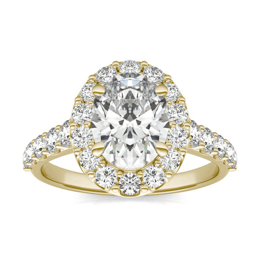 3 CTW Oval Caydia Lab Grown Diamond Shared Prong Halo Engagement Ring 18K Yellow Gold