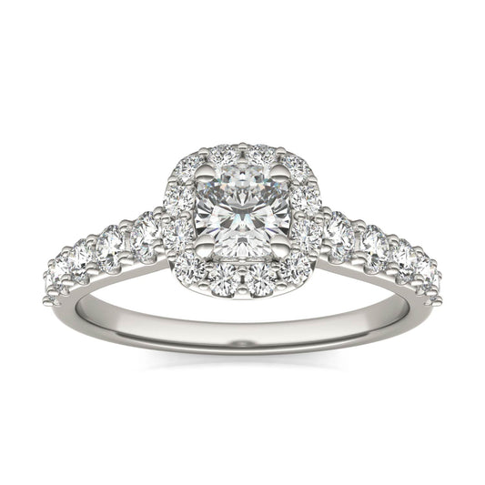 1 1/5 CTW Cushion Caydia Lab Grown Diamond Shared Prong Halo Engagement Ring 14K White Gold