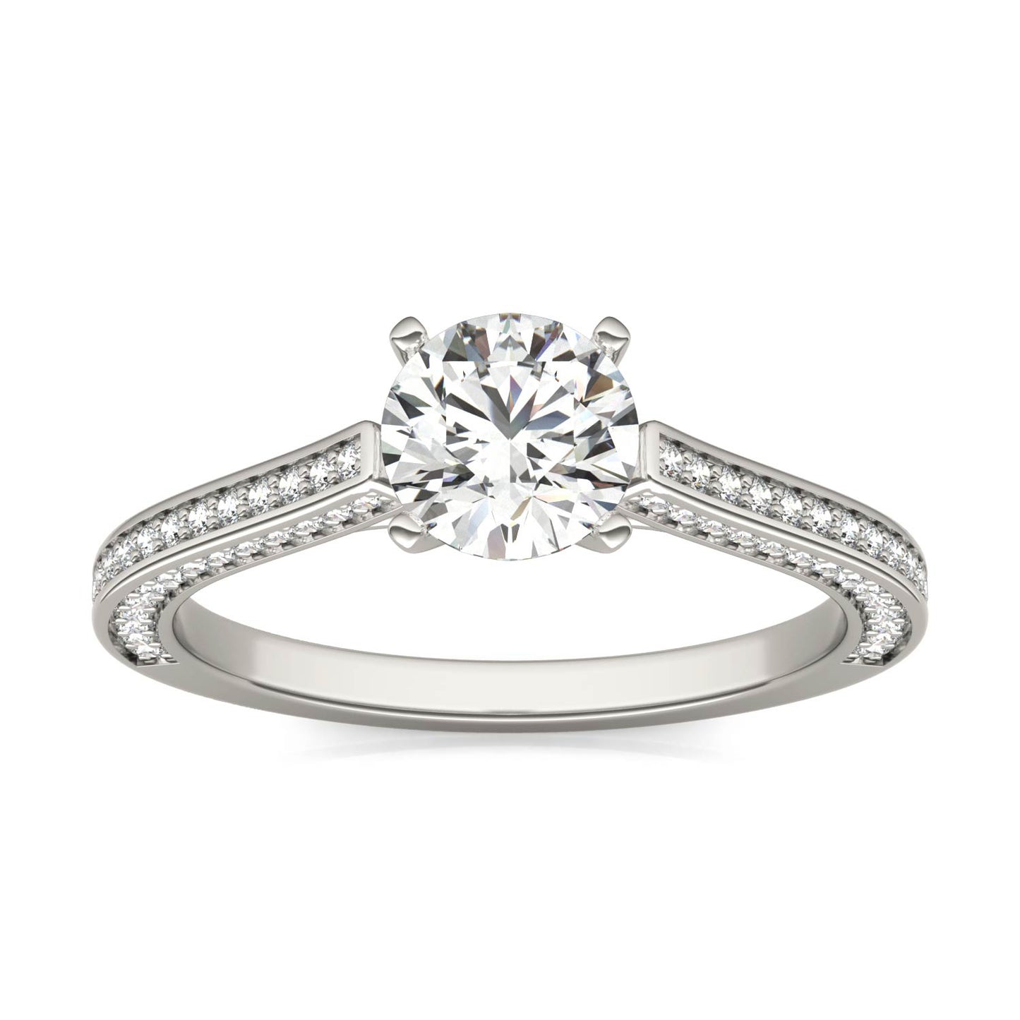 1 1/5 CTW Round Caydia Lab Grown Diamond Three-Sided Solitaire Engagement Ring 14K White Gold