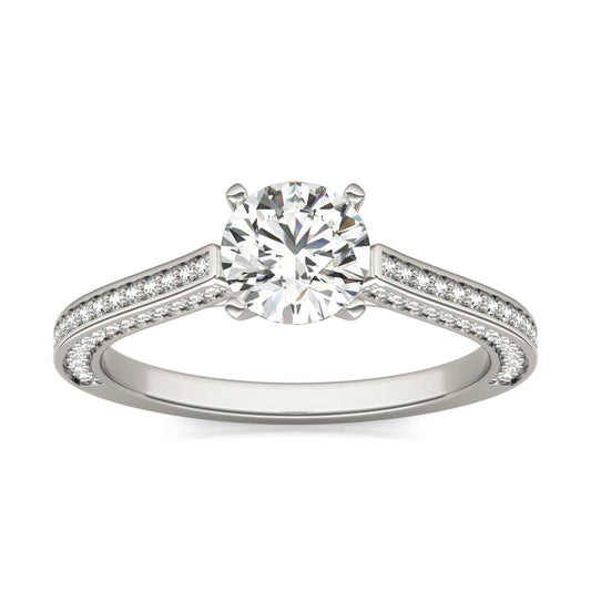 1 1/5 CTW Round Caydia Lab Grown Diamond Three-Sided Solitaire Engagement Ring 14K White Gold