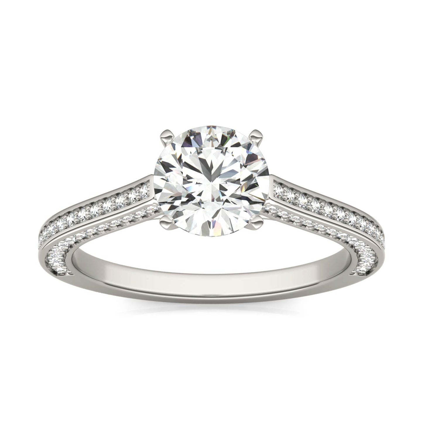 1 2/5 CTW Round Caydia Lab Grown Diamond Three-Sided Solitaire Engagement Ring 14K White Gold