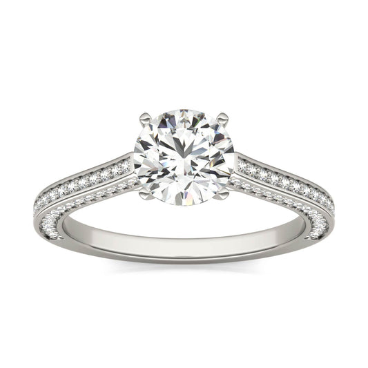 1 2/5 CTW Round Caydia Lab Grown Diamond Three-Sided Solitaire Engagement Ring 14K White Gold