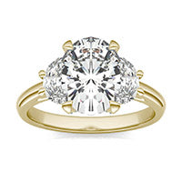 3.75 CTW DEW Oval Forever One Moissanite Half Moon Accented Engagement Ring 14K Yellow Gold