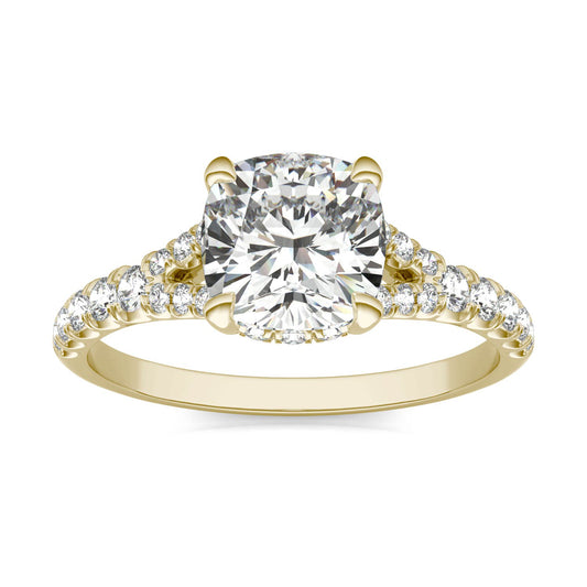 2 1/8 CTW Cushion Caydia Lab Grown Diamond Ring 14K Yellow Gold, SIZE 7.0 Stone Color G