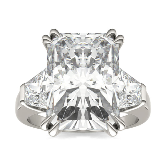 11.42 CTW DEW Radiant Forever One Moissanite Three Stone Exotic Ring 18K White Gold