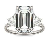 8.71 CTW DEW Emerald Forever One Moissanite Three Stone Exotic Ring 18K White Gold