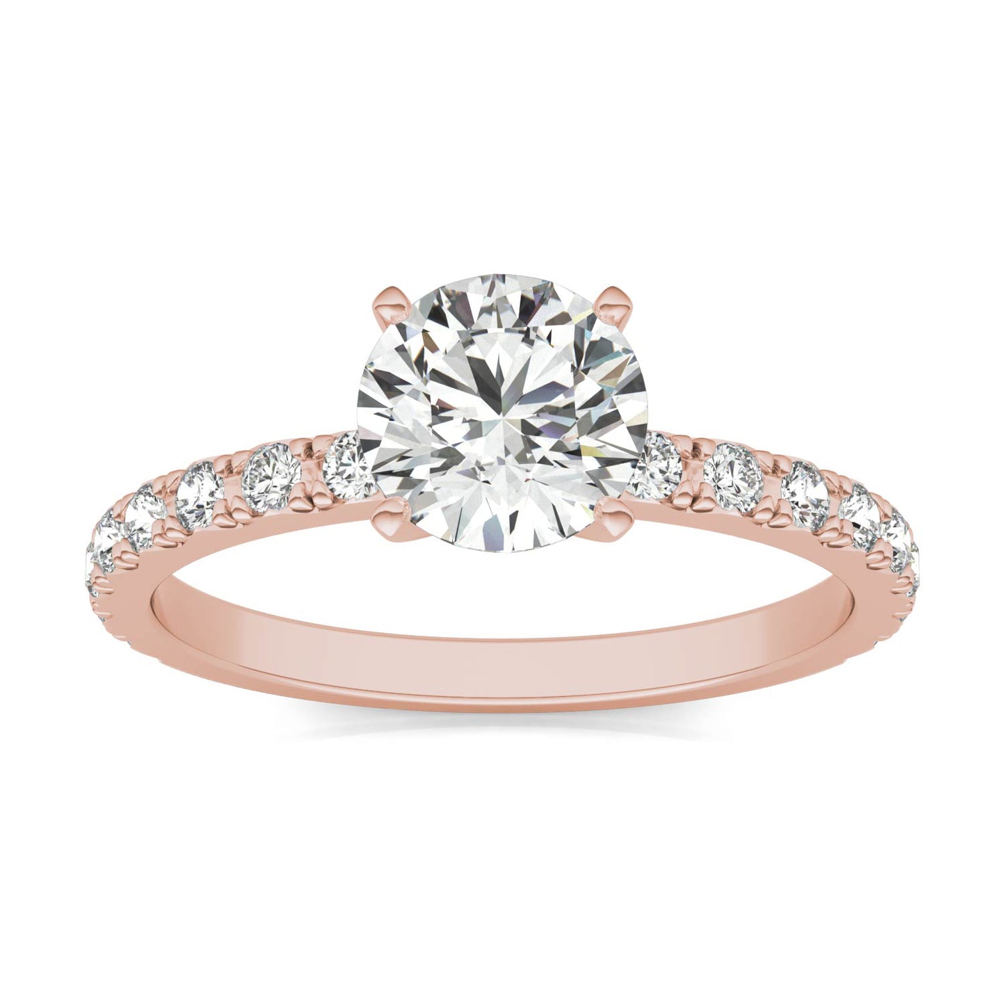 1 1/3 CTW Round Caydia Lab Grown Diamond Solitaire with Side Accents Engagement Ring 14K Rose Gold