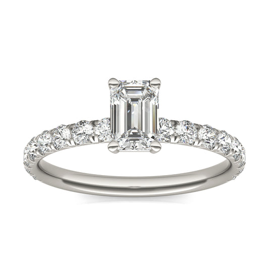 1 CTW Emerald Caydia Lab Grown Diamond Side Stone Engagement Ring 14K White Gold