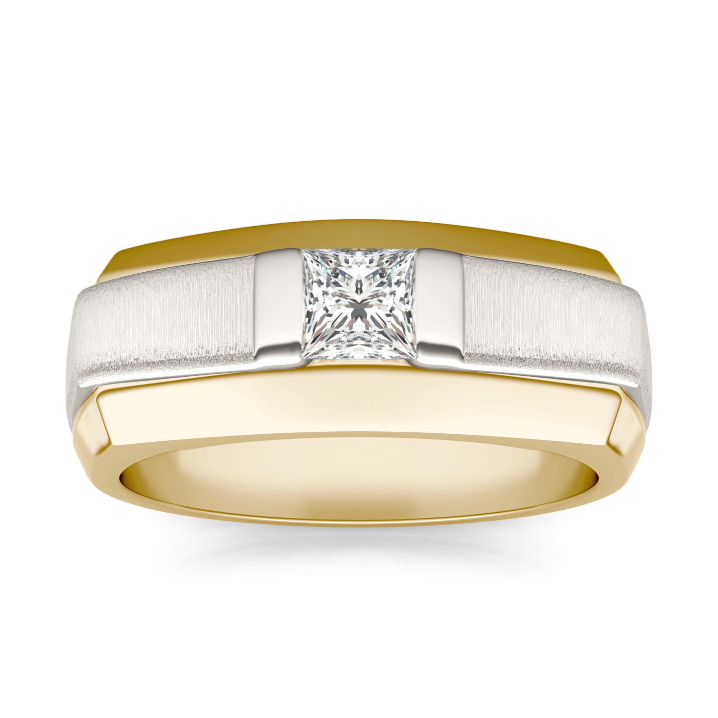1/2 CTW Princess Caydia Lab Grown Diamond Signature Solitaire Mens Ring 14K Two-Tone Yellow & White Gold