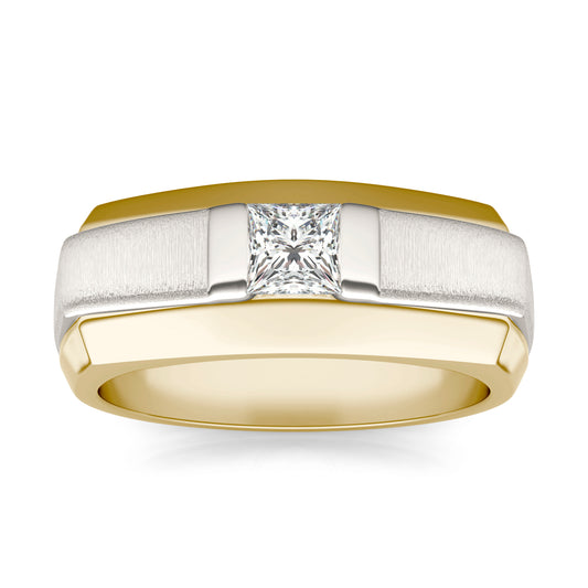 1/2 CTW Princess Caydia Lab Grown Diamond Signature Solitaire Mens Ring 14K Two-Tone Yellow & White Gold