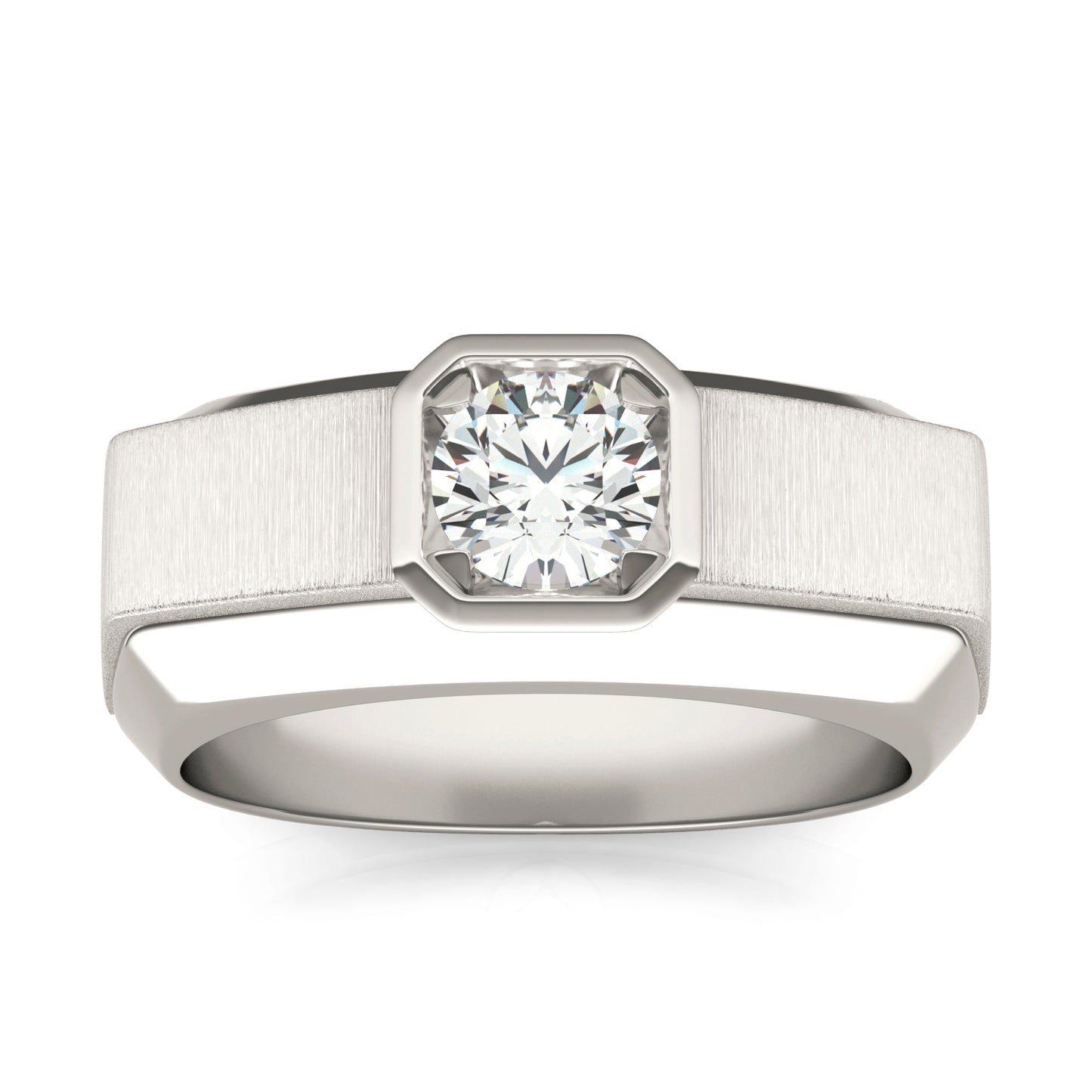 1/2 CTW Round Caydia Lab Grown Diamond Signature Classic Solitaire Mens Ring 14K White Gold