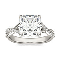 3.36 CTW DEW Cushion Forever One Moissanite Signature Twist Engagement Ring 14K White Gold