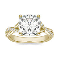 3.36 CTW DEW Cushion Forever One Moissanite Signature Twist Engagement Ring 14K Yellow Gold